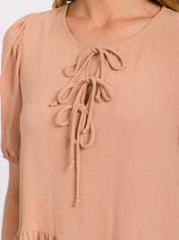 WOMEN'S SHORT PUFF SLEEVE LACE UP PEPLUM BLOUSE
