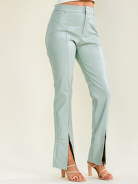 ENTRO WOMEN'S BUTTON CLOSURE BELL LEGS PU PLEATHER PANTS