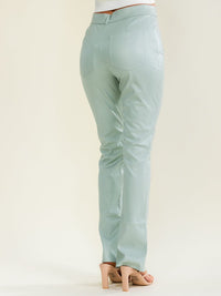 ENTRO WOMEN'S BUTTON CLOSURE BELL LEGS PU PLEATHER PANTS