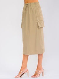 WOMEN'S ELASTIC WAIST FRONT POCKETS MIDI SKIRT