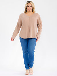 PLUS SIZE LONG SLEEVE V-NECK SOLID TOP