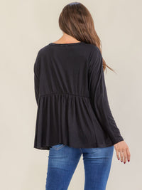 WOMEN'S LONG SLEEVE V-NECK BUTTON CLOSURE TUNIC TOP