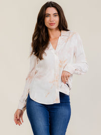 WOMEN'S LONG SLEEVE V-NECK BUTTON UP TIE DYE HIGH-LOW SHIRT