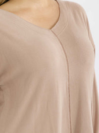 PLUS SIZE LONG SLEEVE V-NECK SOLID TOP