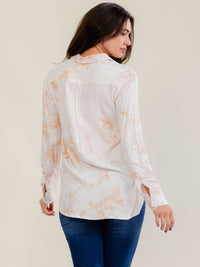 WOMEN'S LONG SLEEVE V-NECK BUTTON UP TIE DYE HIGH-LOW SHIRT