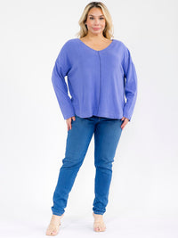 PLUS SIZE LONG SLEEVE V-NECK SOLID TOP