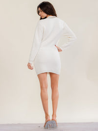 WOMEN'S LONG SLEEVE BUTTON UP FRONT POCKETS BODYCON MINI DRESS