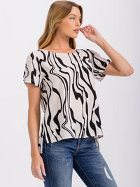 WOMEN'S SHORT SLEEVE PRINT DETAILED BLOUSE