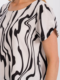 WOMEN'S SHORT SLEEVE PRINT DETAILED BLOUSE
