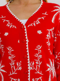 WOMEN'S LONG SLEEVE BUTTON UP MULTI PRINT COLORBLOCK SWEATER
