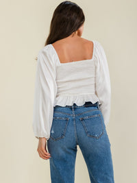 WOMEN'S LONG SLEEVE V-NECK SMOCK BLOUSE