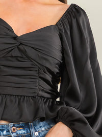 WOMEN'S LONG SLEEVE V-NECK SMOCK BLOUSE