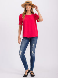 WOMEN'S SHORT PUFF SLEEVE BLOUSE