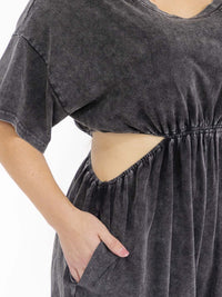 PLUS SIZE SHORT SLEEVE FRONT POCKETS CUT OUT ROMPER