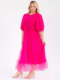 PLUS SIZE SHORT PUFF SLEEVE SMOCK SWISS DETAILED MAXI DRESS