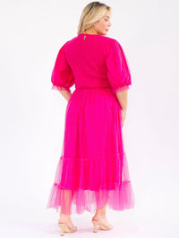 PLUS SIZE SHORT PUFF SLEEVE SMOCK SWISS DETAILED MAXI DRESS