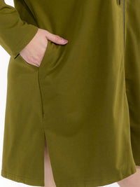 PLUS SIZE LONG SLEEVE ZIPPER CLOSURE FRONT POCKETS HOODED MINI DRESS