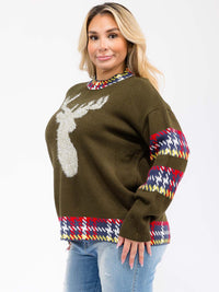 PLUS SIZE LONG SLEEVE GRAPHIC PULLOVER SWEATER