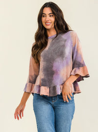 ENTRO WOMEN'S SHORT SLEEVE TIE DYE BLOUSE