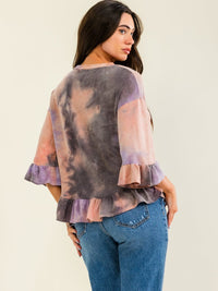 ENTRO WOMEN'S SHORT SLEEVE TIE DYE BLOUSE