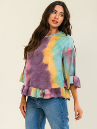ENTRO WOMEN'S SHORT SLEEVE TIE DYE BLOUSE
