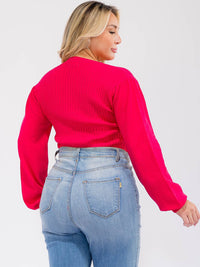 PLUS SIZE LONG SLEEVE BUTTON UP RIBBED KNIT BODYSUIT