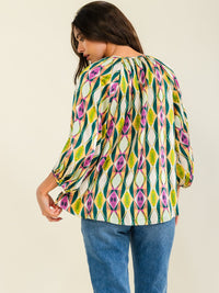 WOMEN'S 3/4 SLEEVE V-NECK MULTI PRINT TUNIC BLOUSE