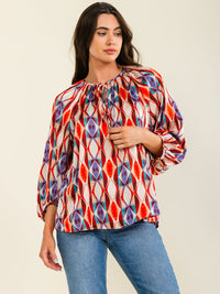 WOMEN'S 3/4 SLEEVE V-NECK MULTI PRINT TUNIC BLOUSE