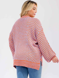 PLUS SIZE LONG SLEEVE COLORBLOCK PULLOVER KNIT SWEATER