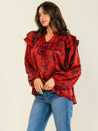 ENTRO WOMEN'S LONG SLEEVE V-NECK FLORAL PRINT BLOUSE