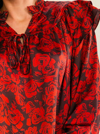 ENTRO WOMEN'S LONG SLEEVE V-NECK FLORAL PRINT BLOUSE