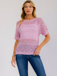 WOMEN'S SHORT SLEEVE CROCHET BLOUSE