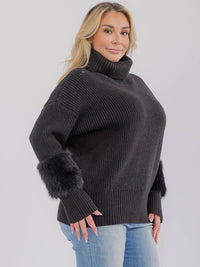 PLUS SIZE LONG SLEEVE TURTLE NECK SHERPA DETAIL PULLOVER SWEATER