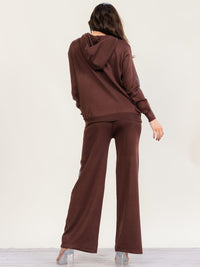 HALFHEART WOMEN'S LONG SLEEVE HOODED PULLOVER SWEATER & ELASTIC WAIST WIDE LEG PANTS RHINESTONES DETAILED 2PC. SET