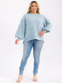 PLUS SIZE LONG SLEEVE DETAILED PULLOVER KNIT SWEATER