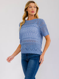 WOMEN'S SHORT SLEEVE CROCHET BLOUSE