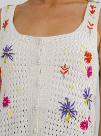 WOMEN'S SLEEVELESS BUTTON UP FLORAL KNIT TANK TOP