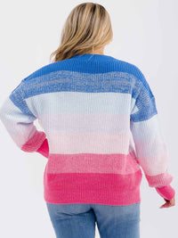 PLUS SIZE LONG SLEEVE COLORBLOCK STRIPES PULLOVER KNIT SWEATER