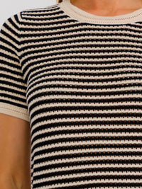 WOMEN'S SHORT SLEEVE COLORBLOCK STRIPES KNIT TOP