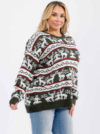 PLUS SIZE LONG SLEEVE GRAPHIC PULLOVER KNIT SWEATER