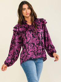 ENTRO WOMEN'S LONG SLEEVE V-NECK FLORAL PRINT BLOUSE