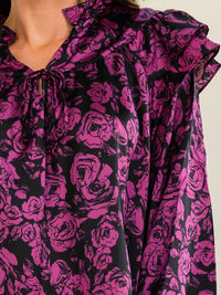 ENTRO WOMEN'S LONG SLEEVE V-NECK FLORAL PRINT BLOUSE