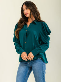 ENTRO WOMEN'S LONG PUFF SLEEVE BUTTON UP BLOUSE