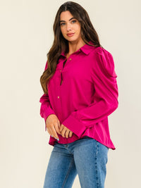 ENTRO WOMEN'S LONG PUFF SLEEVE BUTTON UP BLOUSE