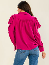 ENTRO WOMEN'S LONG PUFF SLEEVE BUTTON UP BLOUSE