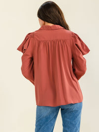 ENTRO WOMEN'S LONG PUFF SLEEVE BUTTON UP BLOUSE