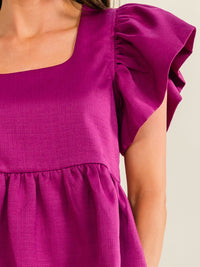 WOMEN'S SHORT SLEEVES SQUARE NECK PEPLUM BLOUSE