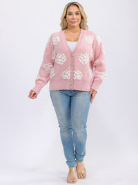 PLUS SIZE LONG SLEEVE BUTTON CLOSURE FLOWER DETAILED SWEATER