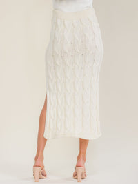 WOMEN'S ELASTIC WAIST CABLE KNIT SIDE SLIT MAXI SKIRT