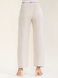 WOMEN'S BUTTON CLOSURE POCKETS ADJUSTABLE WAIST WIDE LEG LINEN PANTS